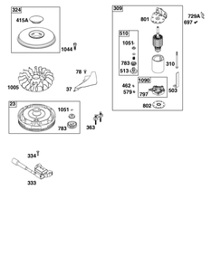 Flywheel, Ignition, And Starter Group Diagram and Parts List for 21R707-0152-G1 200000 - 399999 Briggs and Stratton Engine